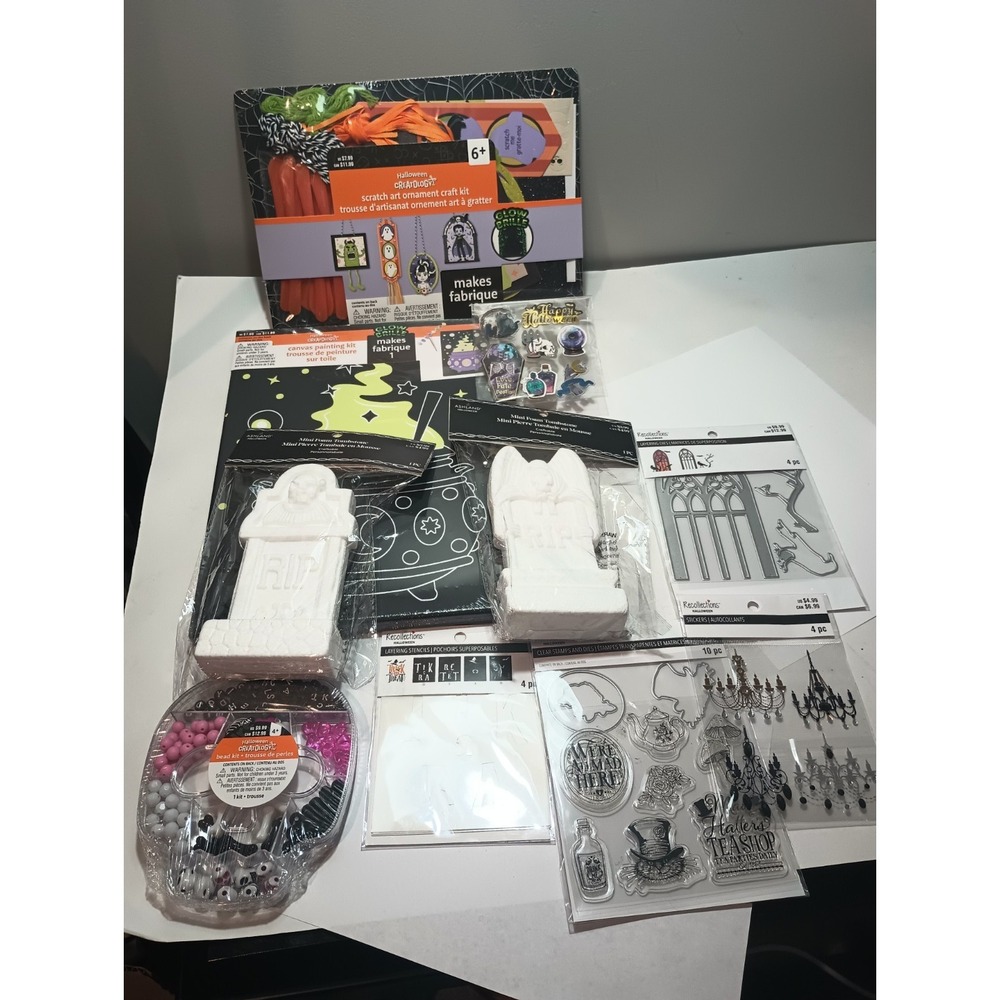 Halloween Craft Supply Lot Creatology Recollections Stamps Stencils Foam Tombs